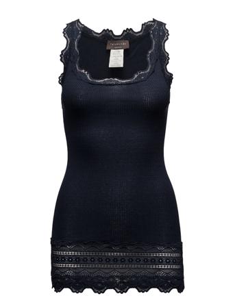 Silk Top W/ Lace T-shirts & Tops Sleeveless Navy Rosemunde