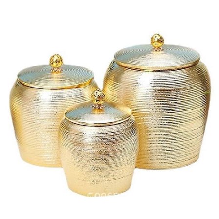 {xjxj}Ylellinen Kultainen Keraaminen Säilytyspurkki Posliininen Suljettu Laatikko Suuri Kapasiteetti Ruoka-astia Kahvipavut Teepannu Käsityö Koriste 