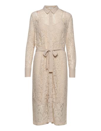 Dress Ls Knelang Kjole Beige Rosemunde