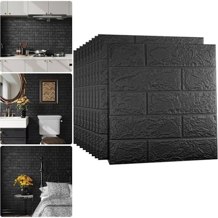 10 stk. 3D vægpaneler i teglstensmønster – Selvklæbende vandtætte vægpaneler i polyethylenskum, dækker 1,35 m², til vægdekoration