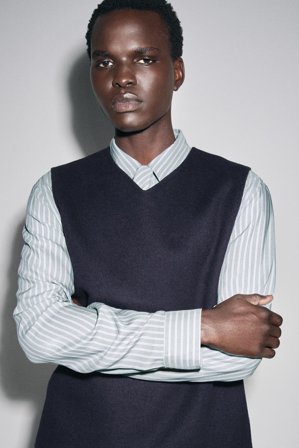 COS Men's Tie-Detail Striped Shirt in Blue