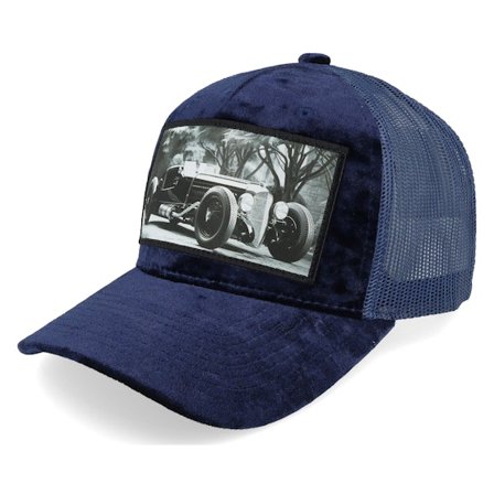 Calza Pennello - Sininen trucker Lippis - Luxury Hot Rod Velvet Navy A-frame Trucker @ Hatstore