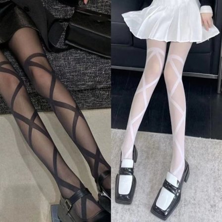 2 stk. strømpebukser falsk bandage stribede sokker gennemsigtige dame strømpebukser