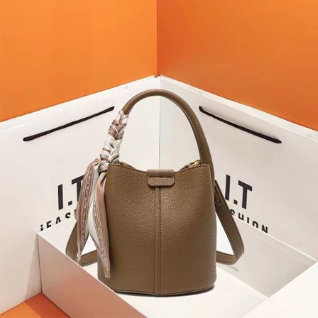 Ekte Skinn Nisje Bøtteveske Stor Kapasitet Crossbody Veske Ny Grønnsakskurv Håndveske