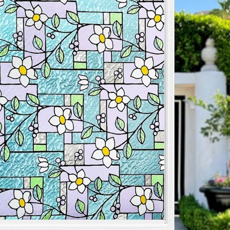 (44,5x200cm) Vindusfilm Personvernfilm for Glassvinduer, Farget Glass Vindusfilm, Anti UV Frosted