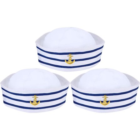Blå och vita sjömanshattar sjömanshatt för kostymtillbehör, maskeradfest (3-pack)