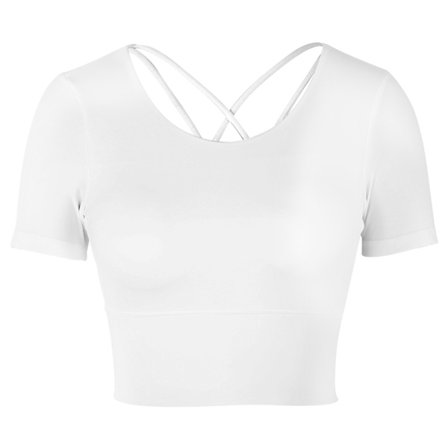 Dame Sommer Sexy Sports Kortermet Topper for Yoga Fitness Trening Sportstilbehør Hvit L