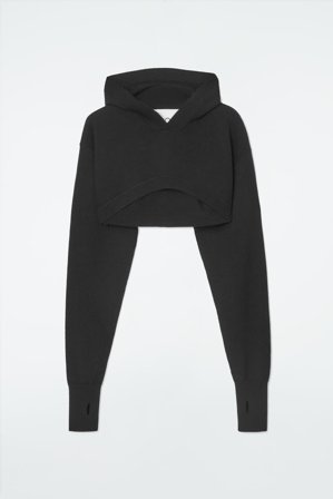 COS Women's Cropped Wool Hoodie in Black