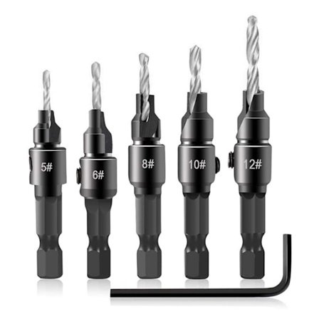 Senkborsett, 5 stk Hurtigbytte 1/4" Hex Schaft