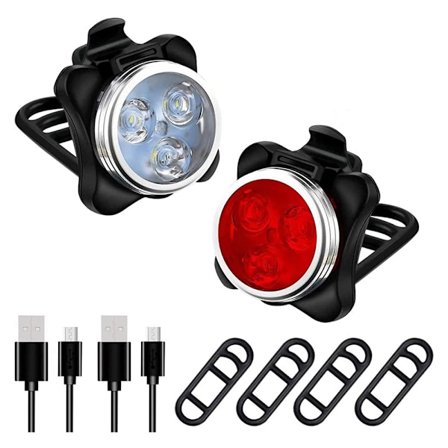 Hodelykt sykkellampe oppladbar sykkellys foran og bak 4 lysstyrker