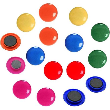 Set med 24 färgglada runda kontors-, kyl- och whiteboardmagneter, 6 olika färger