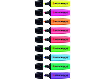 STABILO Överstrykningspenna BOSS Original blå snedskuren spets 2+5mm - Lyreco - Kontorsmaterial - Pennor - Överstrykningspennor
