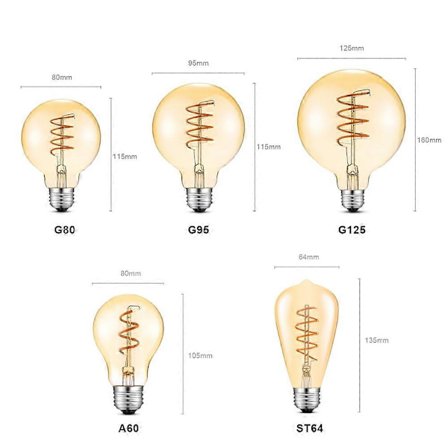 Cob Led Filament Edison Glödlampor Dekorativa Edison Lampor E27 110V 220V A60 St64 G80 G95 G125 Ersätter Vintage Glödlampa-A60