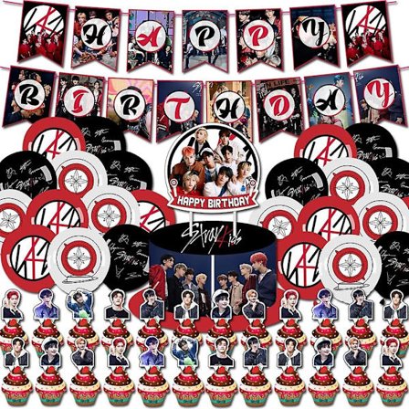 88 kpl Pieni Stray-k Syntymäpäiväkoristeet, Happy Birthday Banner Stray-k Lateksi Ilmapallot Stray-k Kakunpäällinen, Lasten Juhlakoristeet