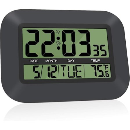 Tyst skrivbordsklocka digital väggklocka enkel stor LCD-väckarklocka med temperaturkalender för hemmakontor (natt svart)