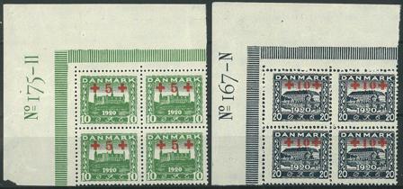 Danmark 1921 - 2 marginal 4-blokke - Ubrugt