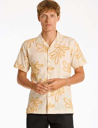 Lindbergh Embroidered Cotton Shirt S/S - White - XXL