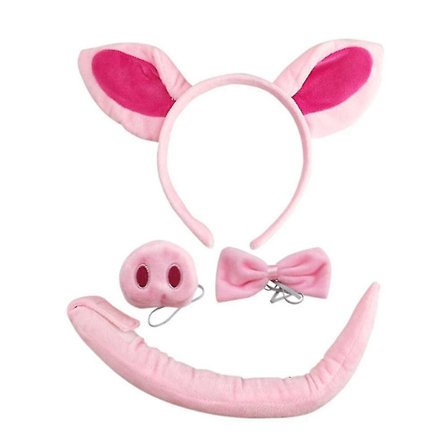 4 Pieces Halloween Pig Costume Set Pig Ears Headband Pig Tail Nose Bow Tie