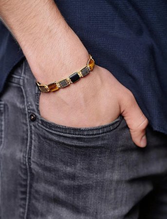 Nialaya The Dorje Flatbead Collection - Matte Onyx And Brown Tiger Eye - Brown - M