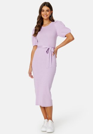 BUBBLEROOM Linnelle knitted puff sleeve dress Lilac Klær
