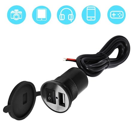 Vattentätt Motorcykelstyre Telefonhållare med 12V DC USB-laddare och Strömbrytare Svart