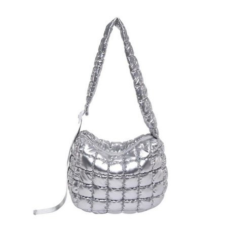 Tikattu olkalaukku naisille, kevyt toppak silaukku, pehmustettu crossbody-laukku, rypytetty pilvilaukku matkustamiseen, ostoksille, ty h n, hopea 