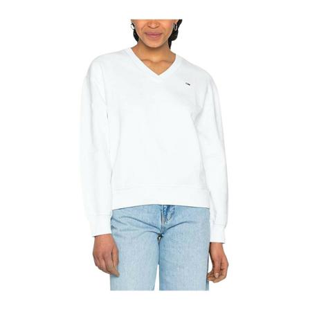 Tommy Jeans Sweater Relaxed Feminine V-Neck Hvid, Dame