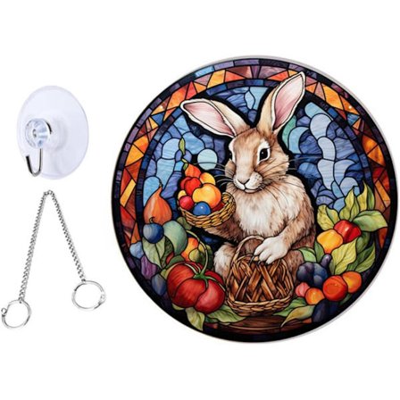 Påske solfangere Farget glass Vindu Hengende paneler Veggkunst Akryl Kanin Skilt Anheng for Vindu Dekor Påskedag Gaver