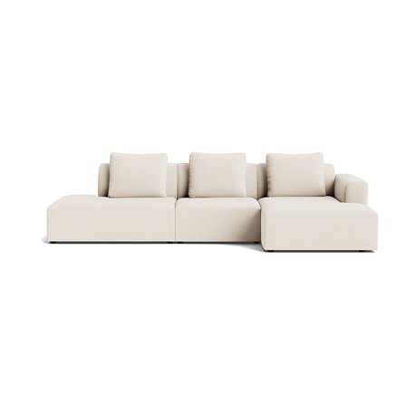 Como Chaiselong Sofa, Højrevendt Open End - Loop Creme - Håndlavet Kvalitets Sofa med Rygpuder - 308x155x83cm