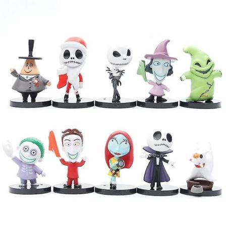 Halloween Festrekvisitter Mareridtet før jul Jack Skellington Figurer Legetøj Hjem Spøgelseshus Dekoration Kage Topper Gaver 10 stk/sæt