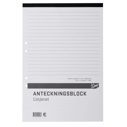 Anteckningsblock A4 100 blad linjerat hålat perforerat - Lyreco - Kontorsmaterial - Block och anteckningsböcker - Anteckningsblock