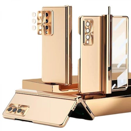 Kompatibelt Samsung Galaxy Z Fold 3-fodral med S Pen-hållare & S Pen, gångjärnsskyddsfodral i elektroplätering med skärmskydd