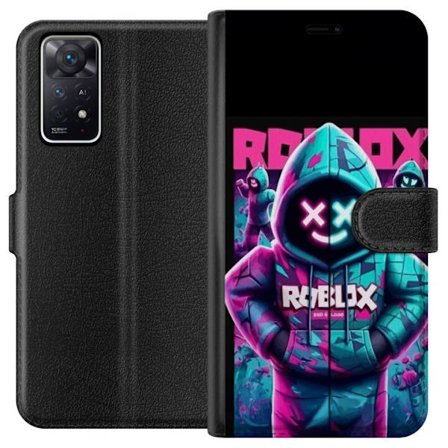 Yhteensopiva Lompakkokotelo Xiaomi Redmi Note 11 Pro 5G Roblox Hoodie Legend Mystinen Roblox-figuuri sinisessä hupparissa, jossa futuristisia neonval