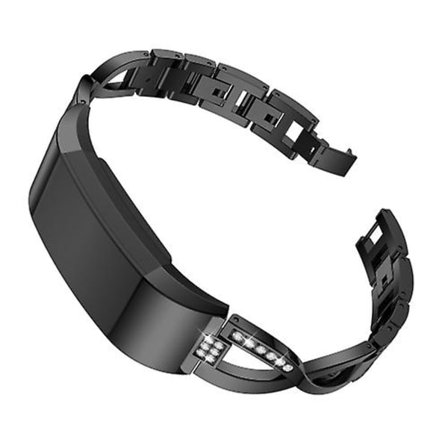 X-formad watch i massivt rostfritt stål med diamanter för Fitbit Charge 2