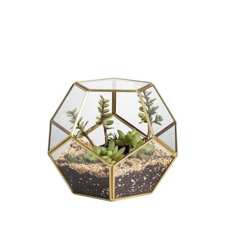 Glas Terrarium Kompatibelt med Små Kaktusser, Sukkulenter - Gylden Geometrisk Potte, Hjemmekontorindretning