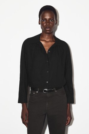 COS Femme Chemise Froncée En Coton Pima in Noir