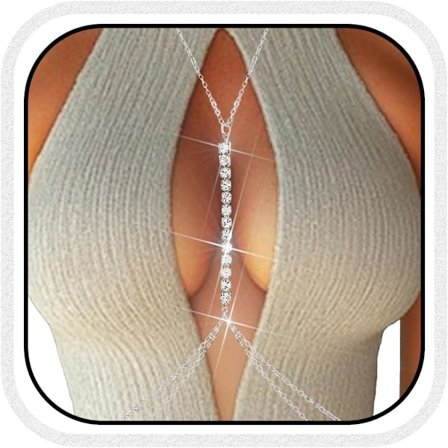 Lagdelt Bryst Smykker Sølv Rhinestone Kropskæde Krystal Halskæde Bikini BH Kæde Bryst Smykker Brysttilbehør til Kvinder Sølv