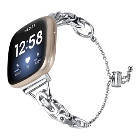 Fitbit Sense / Versa 3 klockarmband med pärldekor i rostfritt stål - Silver