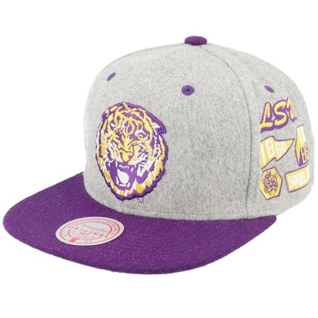 Mitchell & Ness - College Grigio snapback Cappellino - Louisiana State Tigers Melton Patch Grey/Purple Snapback @ Hatstore
