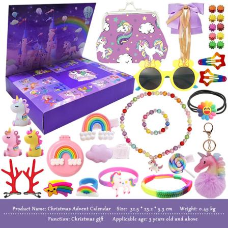 2023 Ny Julekalender Charm 24 Dages Nedtællingskalender Jul Pige Smykker Halskæde Armbånd Enhjørning Julegaver style 6