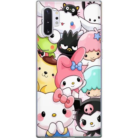 Kompatibelt Mobildeksel til Samsung Galaxy Note10+ Tett mønster av søte figurer med store øyne i ulike farger og uttrykk med LABUBU-tekst