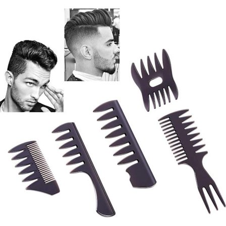 5-delt bredtandet kamsæt - Professionel kam til vådt hår - Sort