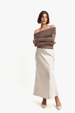 NA-KD Satin Midi Skirt - Satin nederdele - Beige - EU 40