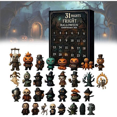 31 netter med skrekk Halloween nedtellingsboks med figurer, Halloween-adventskalender 2025 med samleobjekter av skrekkfigurer, dekorasjoner