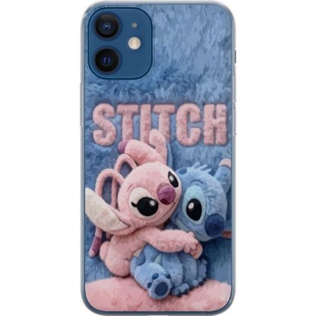 Kompatibelt Mobilskal till Apple Apple iPhone 12 mini Söta fluffiga Stitch och Angel kramas på ett mjukt pälsigt underlag med pastellfärger som sk