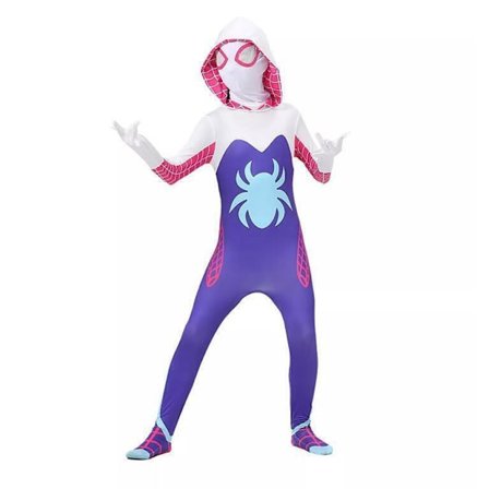 Piger Ghost Spider Gwen Cosplay Halloween Kostume Jumpsuit Lilla 4-5 år