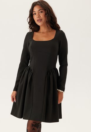 Bubbleroom Occasion - Volume Skirt Long Sleeve Mini Dress - Black - Kläder