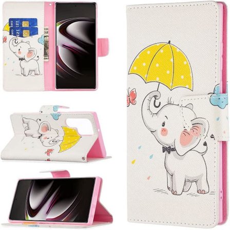 Plånboksfodral Samsung Galaxy S22 Ultra - Elefant med Paraply