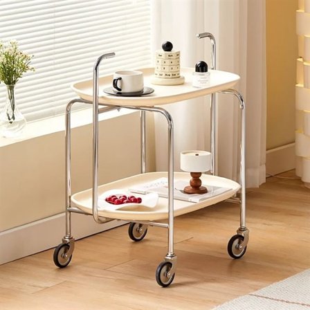 Serveringsvogn med to hylder og hjul, 65 x 40 x 70 cm - Hvid