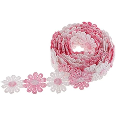 Daisy Blomst Broderi Bånd Satengbånd Silkebånd Bryllup Dekorativt Bånd Sateng Gavebånd Rosa Hvit
